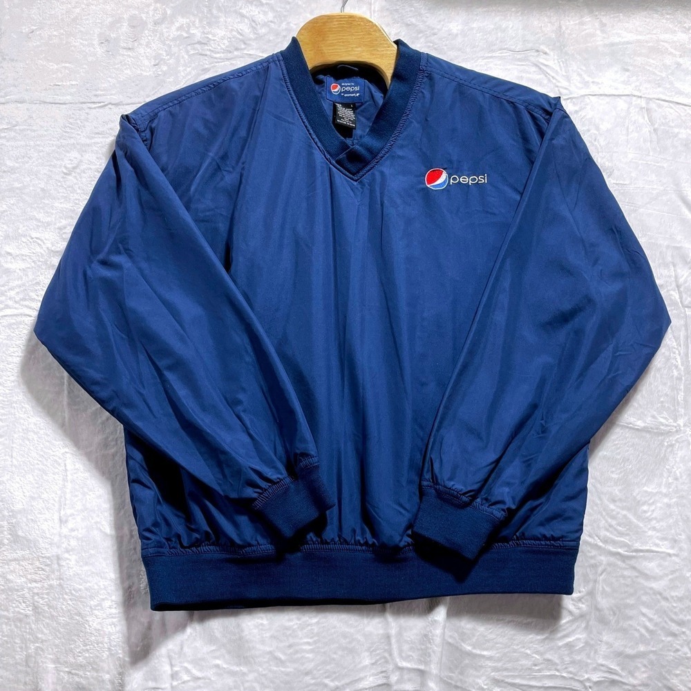 Pepsi by Aramark Mens Large Blue V-Neck Windshirt Pullover Jacket Logo